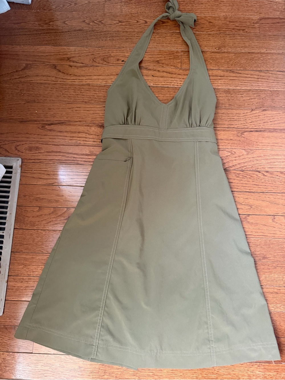 Athleta Olive One-Shoulder Halter A-Line Dress